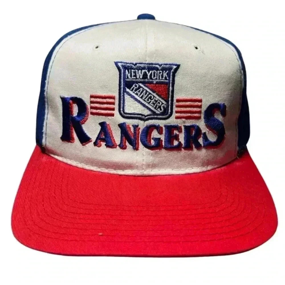 Vintage New York Rangers Ted Fletcher The Sideliner Snapback Hat Cap NHL Red Blu